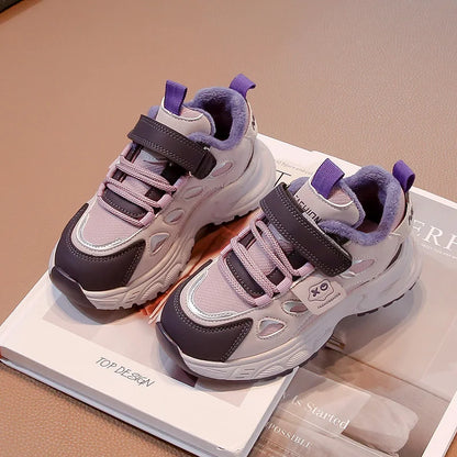 Warm Winter Kids Sneakers: PU Leather, Anti-Slip Rubber Sole, Lightweight Sports Shoes for Boys & Girls