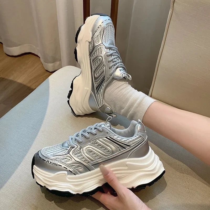Women Sneakers Autumn Fashion Breathable Casual Shoes Women Mesh Lace Up Comfort Platform Vulcanize Shoes Zapatillas De Mujer