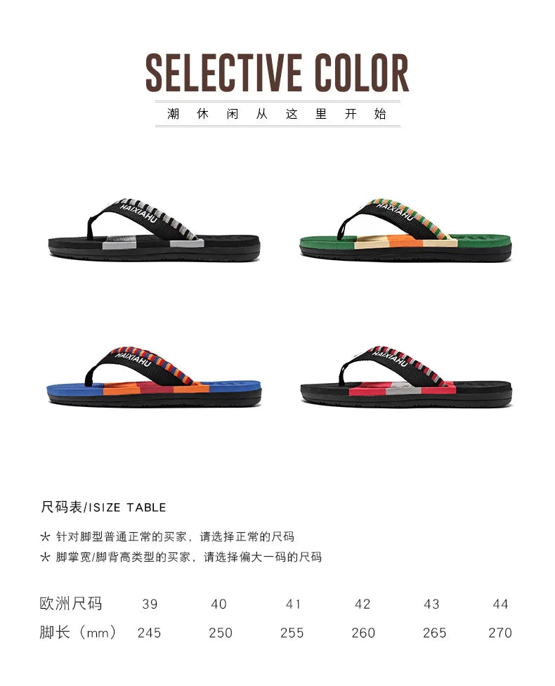 Men Slides Cloth Tape Woven Color Matching Stripe Wear-resistant Slippers (Available)