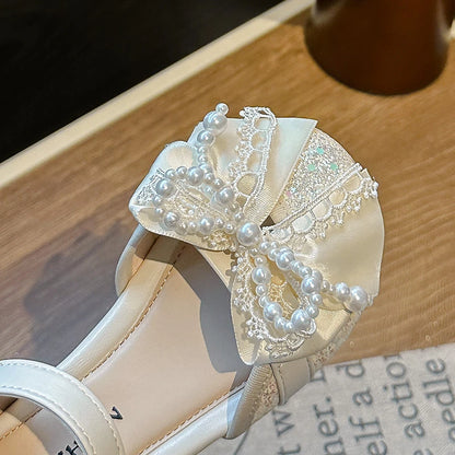 Baby Girls Summer Fashion Soft Lightweight Elegant Beaded Bow Flat Sandals Kids One-piece Cute Cartoon Dance Princess Shoes