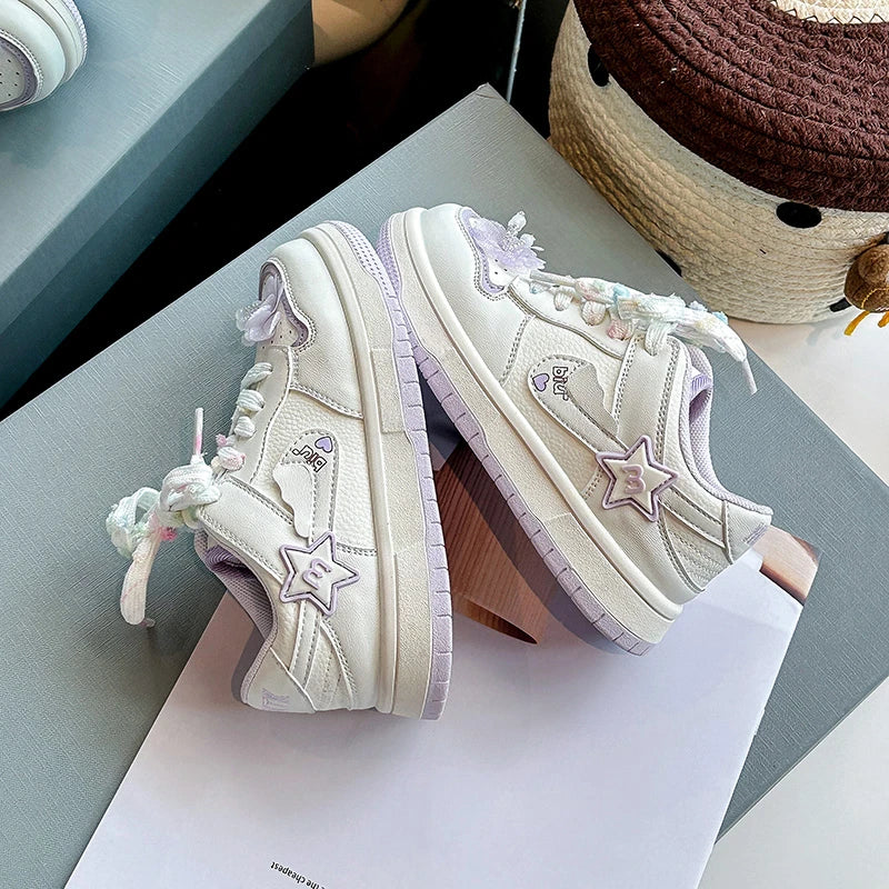 Girls' white sneakers autumn New leather breathable casual shoes, girls' soft-soled sports shoes and running shoes