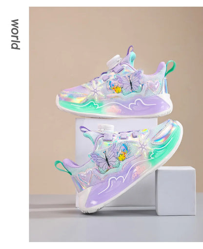 Children's Sneakers 2025 New Girls' Sports Shoes Mesh Breathable Kid's Running Shoes Rotating Buckle Soft Sole Causal Shoes