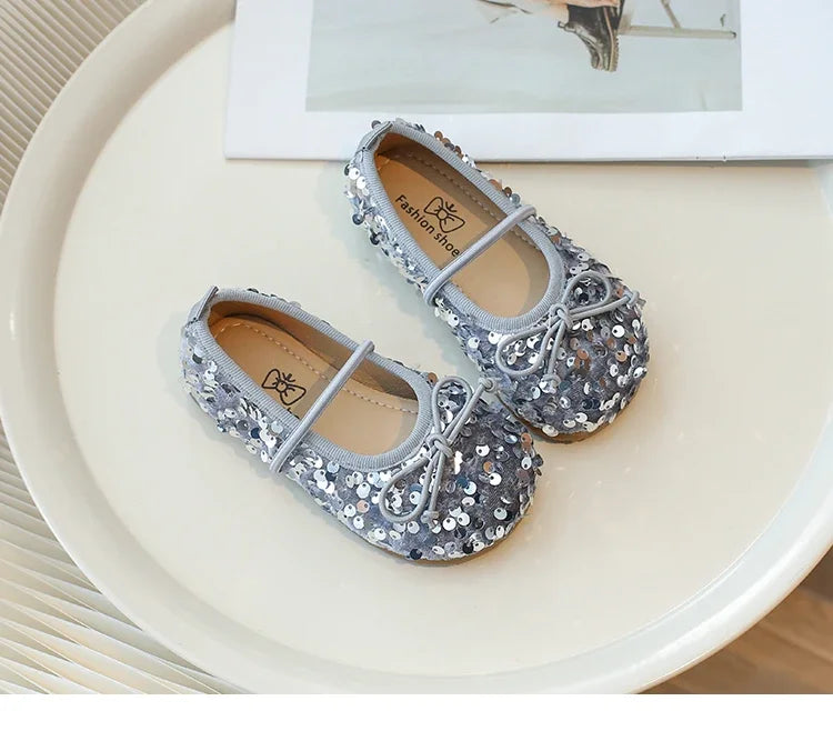 Girls' Shoes Spring New Fashion Little Girl Sequin Princess Shoes Soft Sole Girls' Shallow Mouth Single Shoes Breathable