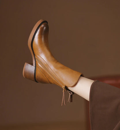 Women's Boots Spring and Autumn New Chelsea Boots Thick Heel Brown Short Leather Shoes for Women High Heels platform shoes