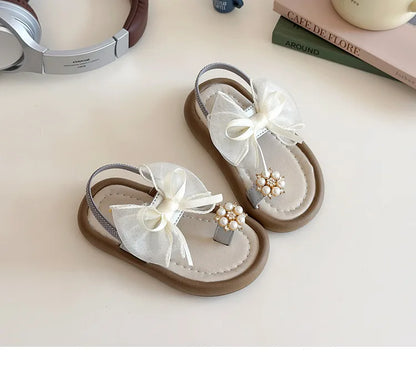 Summer Fashion Kids Platform Princess Shoes  Sandals Girls Rhinestone Straps Beach Shoes Soft Sole Ribbon Bow Versatile Sandals
