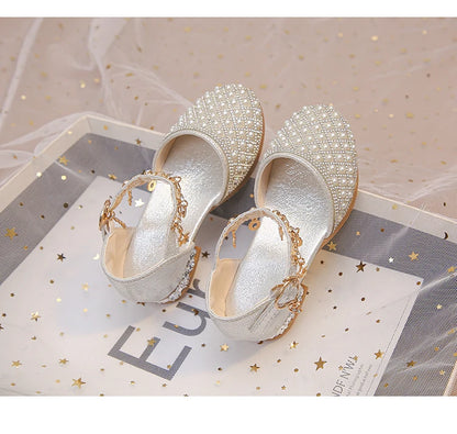 Girls Dress Shoes for Wedding Party Glitter Rhinestone with Pendants Shiny Glitter Fashion Princess Kids Leather Shoes High Heel