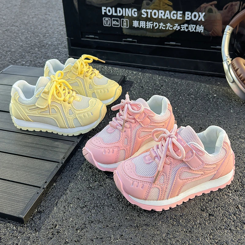 Spring Autumn Girls Sports Shoes Mesh Breathable Candy Color Kids Sneakers Soft Sole Children Casual Running Shoes Non-slip