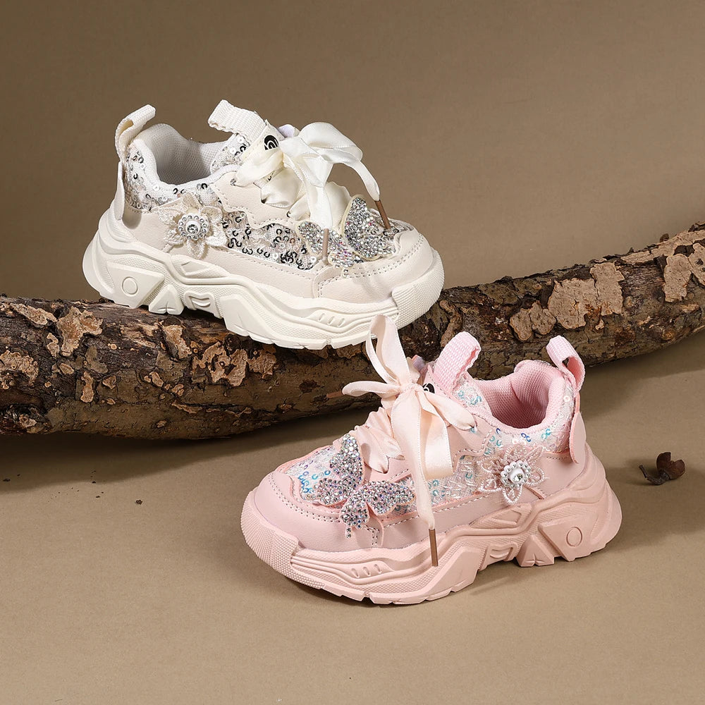 Children Shoes New Spring Toddler Girls Sport Shoes Bling Bling Soft Sole Breathable Outdoor Tennis Fashion Kids Sneakers