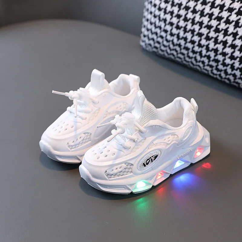 Boys New Cartoon Sneakers Children Baby  Spring Breathable Mesh LED Luminous Sports Shoes Kids Casual Autumn Light Up Shoes