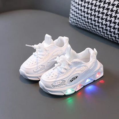 Boys New Cartoon Sneakers Children Baby  Spring Breathable Mesh LED Luminous Sports Shoes Kids Casual Autumn Light Up Shoes