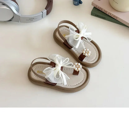 Summer Fashion Kids Platform Princess Shoes  Sandals Girls Rhinestone Straps Beach Shoes Soft Sole Ribbon Bow Versatile Sandals
