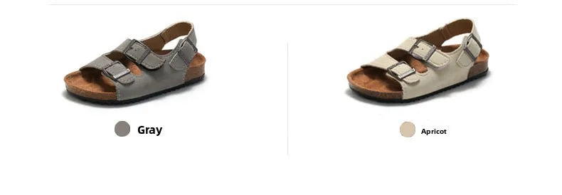 Boys Summer Soft Soled Cork Sandals Children One Line Herringbone Slippers Girl Beach Breathable Double Ring Buckle Casual Shoes