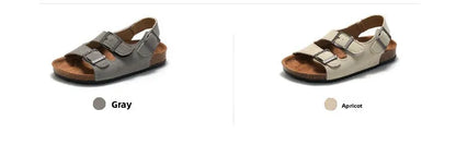 Boys Summer Soft Soled Cork Sandals Children One Line Herringbone Slippers Girl Beach Breathable Double Ring Buckle Casual Shoes
