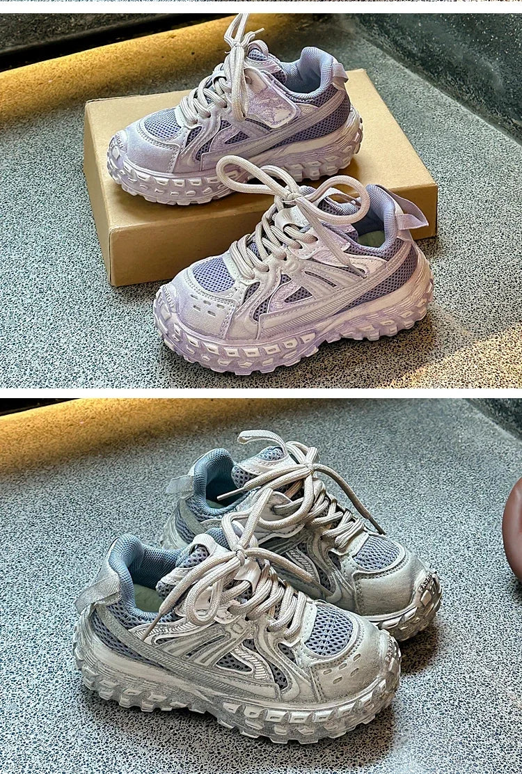 Children Running Shoes Non-slip Boys Girls Sneakers Mesh Breathable 2025 Spring Autumn New Kids Sports Shoes Thick Soft Bottom