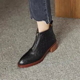 Women's Short Boots New Autumn Winter Zipper Vintage Chunky Heel Middle Heel Shoes Comfortable Warm Non Slip Fashion Boots