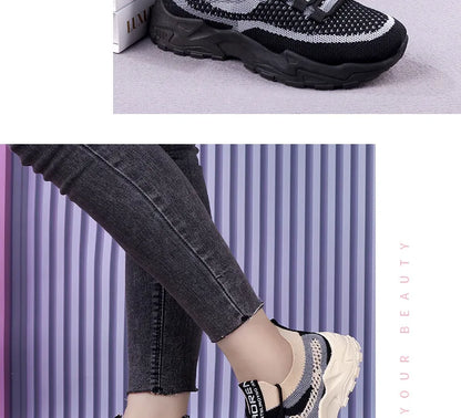 Chunky Sneakers 2025 Women's Casual Shoes Spring And Autumn Air Mesh Breathable Sports Shoes For Women's Soft Sole Running Shoes