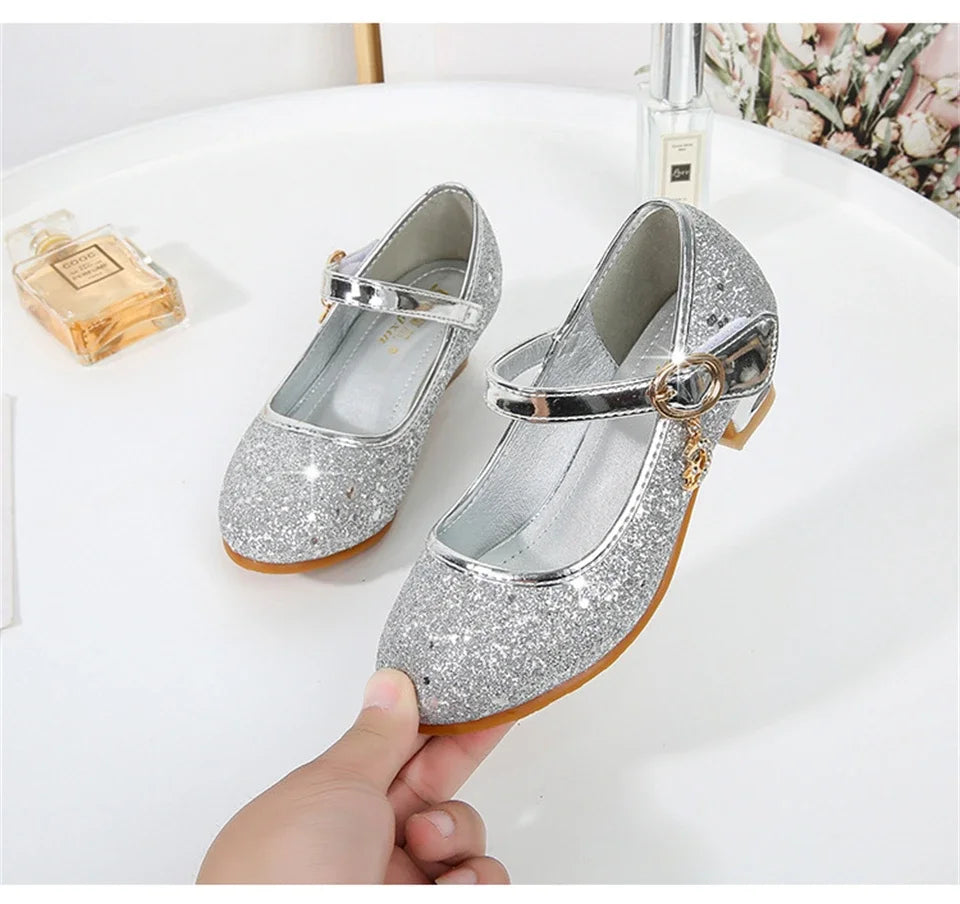 Girl High Heels Princess Shoes Halloween Cosplay Kids Shiny Party Dress Up Leather Shoe for School Uniform Wedding