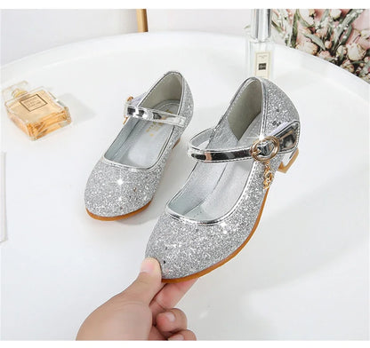 Girl High Heels Princess Shoes Halloween Cosplay Kids Shiny Party Dress Up Leather Shoe for School Uniform Wedding