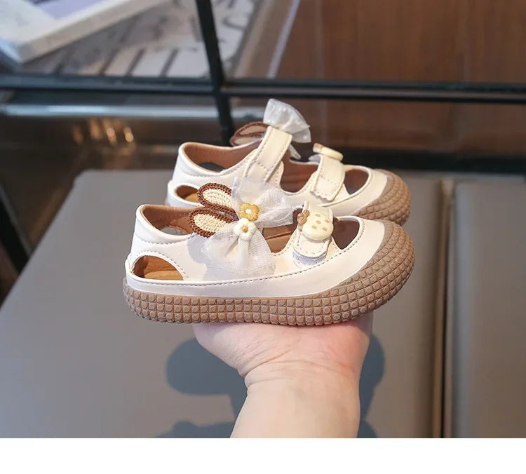 Kids Bow Summer Sweet Closed Toe Sandals Girls Princess Shoes Children Baby Kindergarten Non-slip Flats Shoes