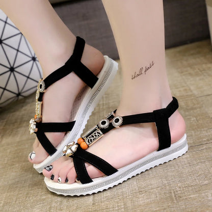 2025 New Women Summer Sandals Women Shoes Bohemia Beach Flat Casual Sandals Leisure Female Women Slip On Sandalias