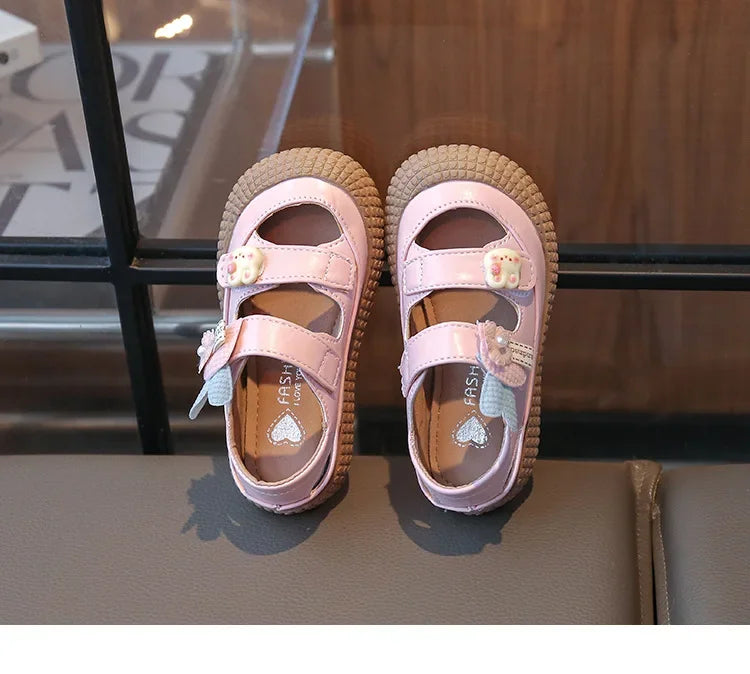 Kids Bow Summer Sweet Closed Toe Sandals Girls Princess Shoes Children Baby Kindergarten Non-slip Flats Shoes