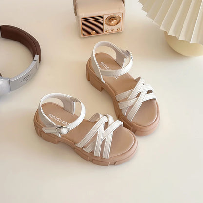Girls Sandals 3-18 Years Old Beige Open-toe Woven Kids Beach Shoes Summer New Green Fashion Hundred Children's Sandals Shoes