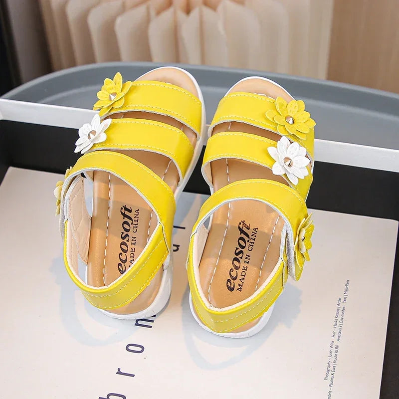 Children's Summer Sandals Sweet Chic Floral Sandals for Pretty Girls Fashion Princess Versatile Kids Wedding Party Flat Sandals