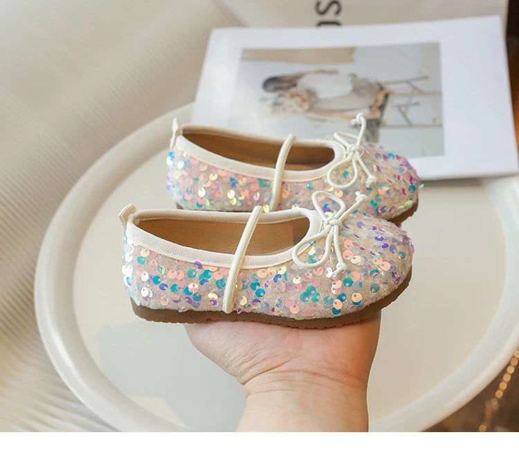 Girls' Shoes Spring New Fashion Little Girl Sequin Princess Shoes Soft Sole Girls' Shallow Mouth Single Shoes Breathable