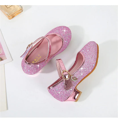 Girl High Heels Princess Shoes Halloween Cosplay Kids Shiny Party Dress Up Leather Shoe for School Uniform Wedding