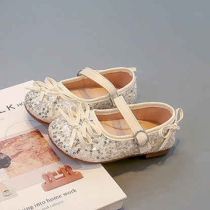 Girls' shoes Princess shoes for girls spring and autumn new models sequins soft sole leather shoes
