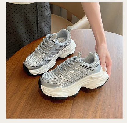 Women Sneakers Autumn Fashion Breathable Casual Shoes Women Mesh Lace Up Comfort Platform Vulcanize Shoes Zapatillas De Mujer