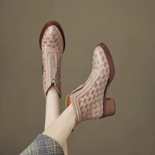 Women's Short Boots New Autumn Winter Zipper Vintage Chunky Heel Middle Heel Shoes Comfortable Warm Non Slip Fashion Boots