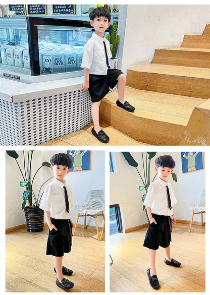 Children's Leather Shoe Boys Moccasins Non-slip Britain Style Round-toe Flat Shoes 2025 Autumn Fashion Casual Kids Loafers