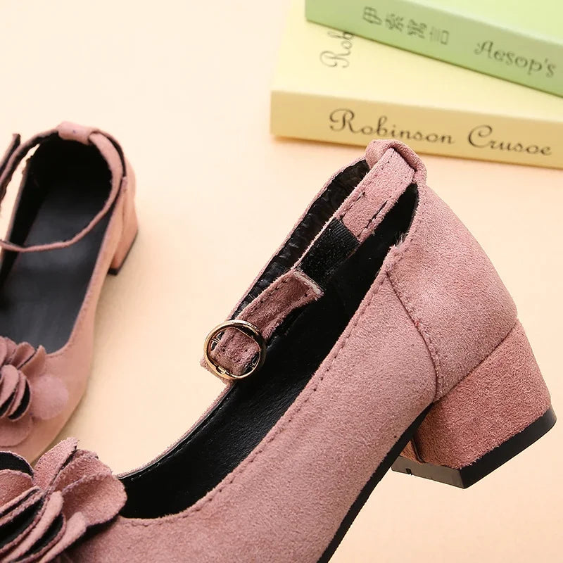 Girl's High Heel Shoes Spring Autumn Kids Leather Shoe Fashion Sweet Flower Children Princess Shoes for Wedding Party Versatile