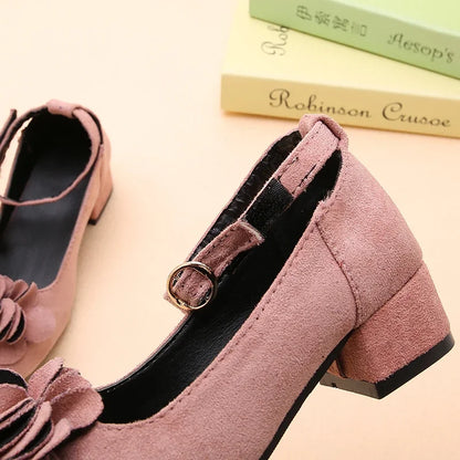Girl's High Heel Shoes Spring Autumn Kids Leather Shoe Fashion Sweet Flower Children Princess Shoes for Wedding Party Versatile