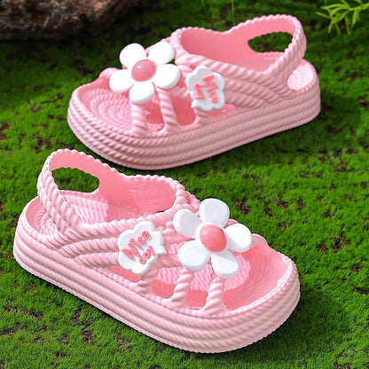 New Summer Aged 2-8 Children Slippers Flower Pattern Lithe Comfort Sandal For Girls Non-slip Seabeach Flip Flops Home Kids Shoes
