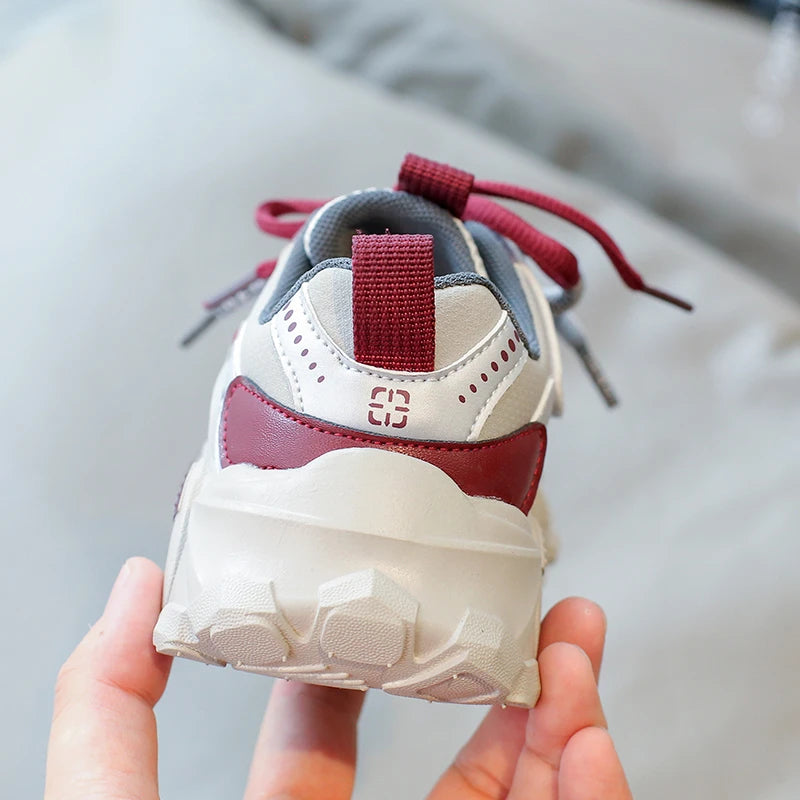 Children's Sneakers Four Seasons Leather Boys Girls Single Shoes Black Soft Bottom Non-slip Kids Running Shoes