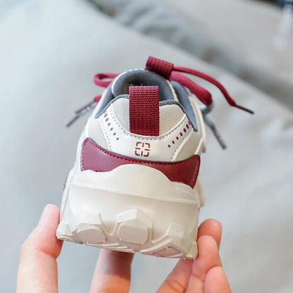 Children's Sneakers Four Seasons Leather Boys Girls Single Shoes Black Soft Bottom Non-slip Kids Running Shoes