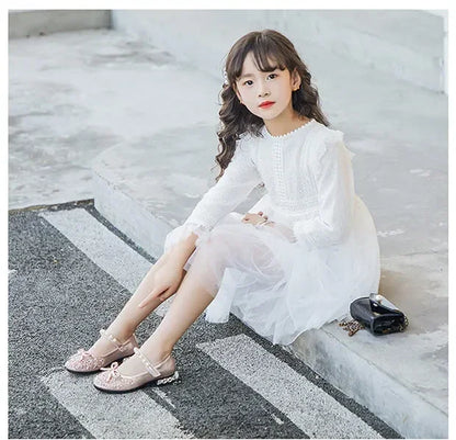 Princess Party Girls' Shoes Children's Wedding Shoes Mary Jane Flats Elastic Shoes Baby Fashion Pearl Diamond kids Dance Shoes