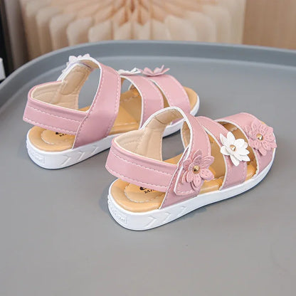 Children's Summer Sandals Sweet Chic Floral Sandals for Pretty Girls Fashion Princess Versatile Kids Wedding Party Flat Sandals