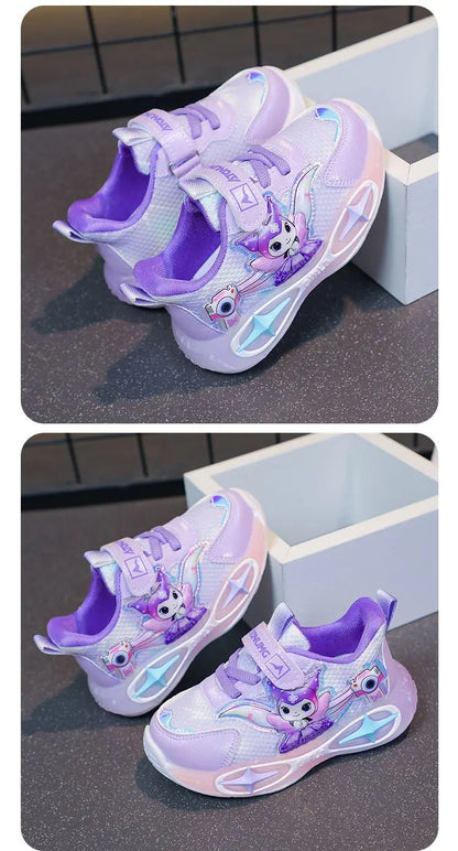 Sanrio Kuromi Girls Light Up Sneakers New Waterproof Leather Princess Running Casual Sports Shoes with Cotton Lined for Kids