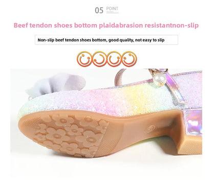 Girls High Heel Dress Shoes Children Princess Marijane Wedding Party High Heels Female  Bridesmaid Kid Show Single Leather Shoes