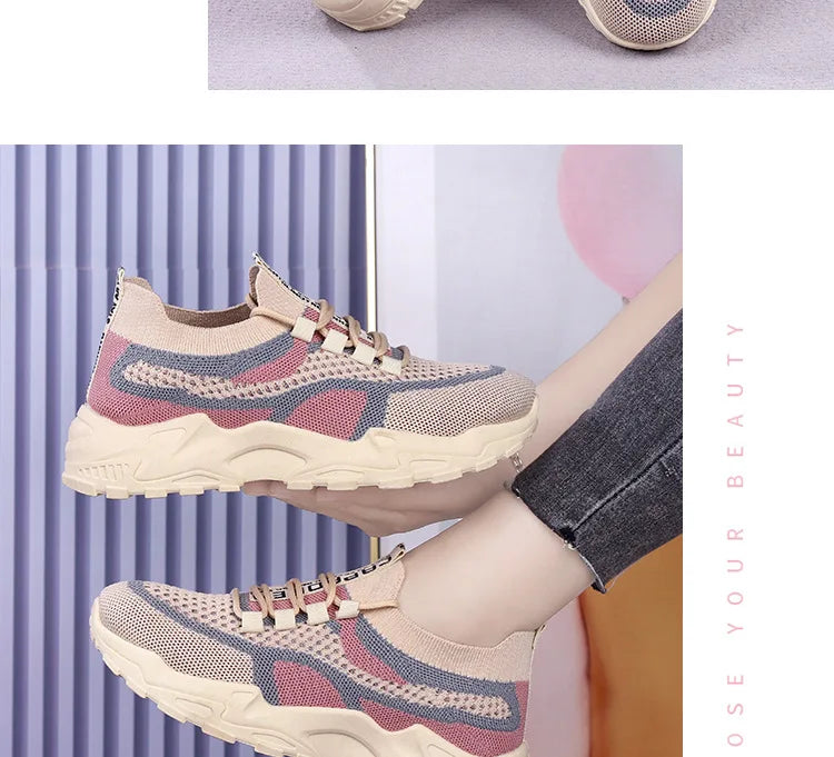 Chunky Sneakers 2025 Women's Casual Shoes Spring And Autumn Air Mesh Breathable Sports Shoes For Women's Soft Sole Running Shoes