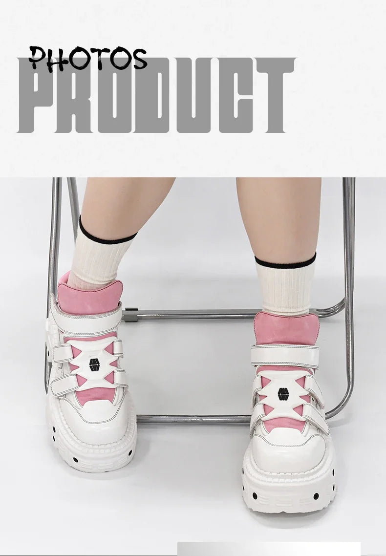 Woman Sneakers New Punk Style Women Shoes Gothic Ankle Rock Boots Lace-up Heel Height Platform Shoes Woman Metal Decor