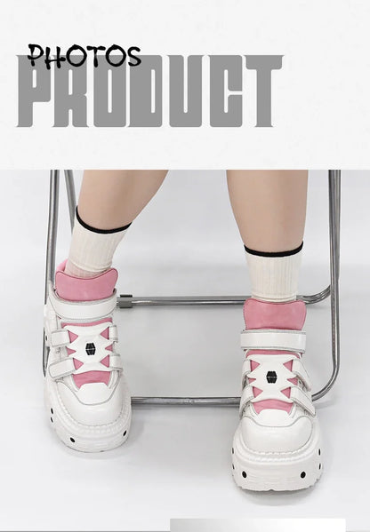 Woman Sneakers New Punk Style Women Shoes Gothic Ankle Rock Boots Lace-up Heel Height Platform Shoes Woman Metal Decor