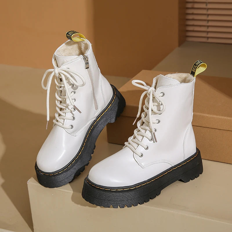New Women Boots Goth Casual Shoes Woman Leather Chelsea Classic Female Goth Shoes High Platform Boots Women Boots