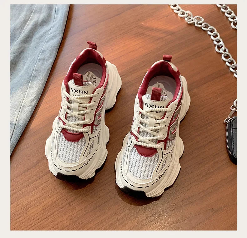 Women Sneakers Autumn Fashion Breathable Casual Shoes Women Mesh Lace Up Comfort Platform Vulcanize Shoes Zapatillas De Mujer