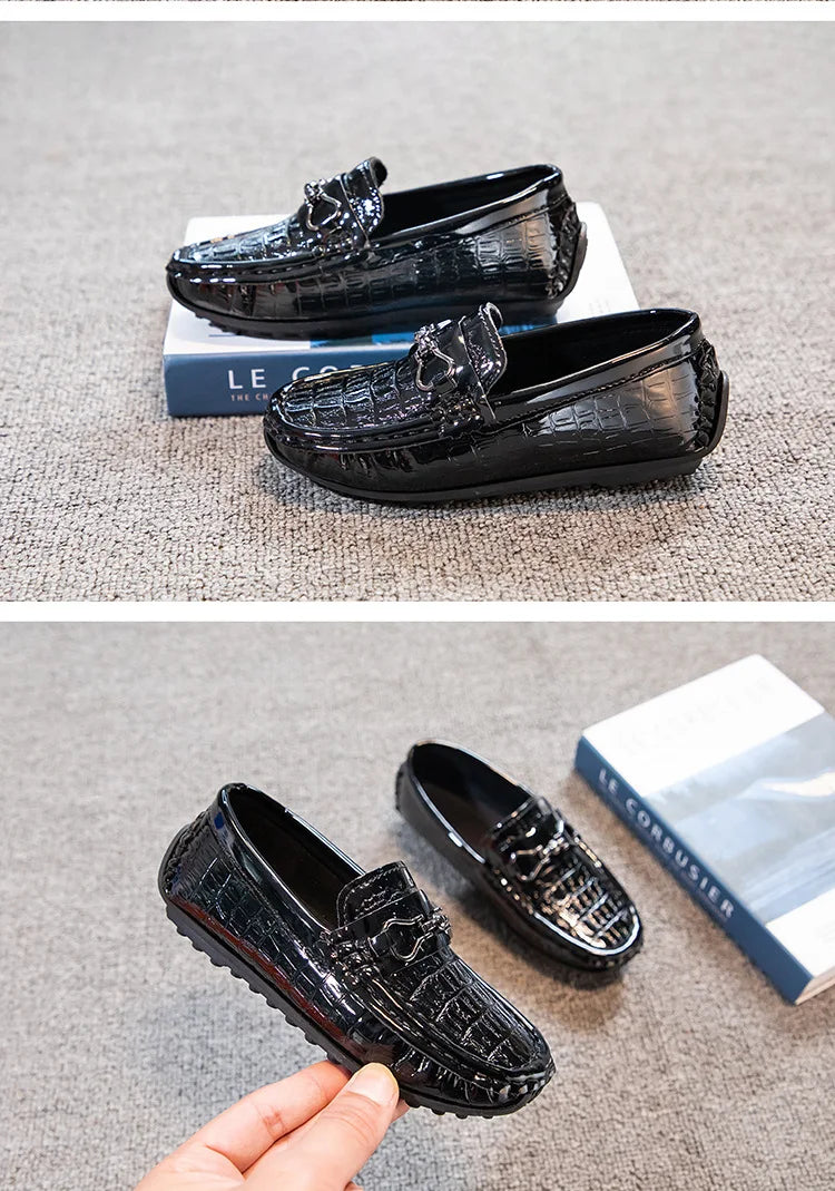Children's Leather Shoe Boys Moccasins Non-slip Britain Style Round-toe Flat Shoes 2025 Autumn Fashion Casual Kids Loafers