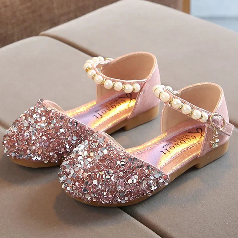 Princess Girls Party Dance Shoes Student Flats Children Pearl Sequin Sandals Kids Performance Grand Event