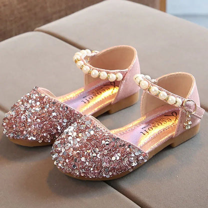Princess Girls Party Dance Shoes Student Flats Children Pearl Sequin Sandals Kids Performance Grand Event